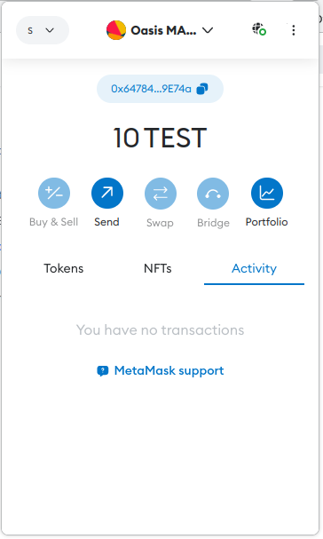 Metamask - Received ROSE