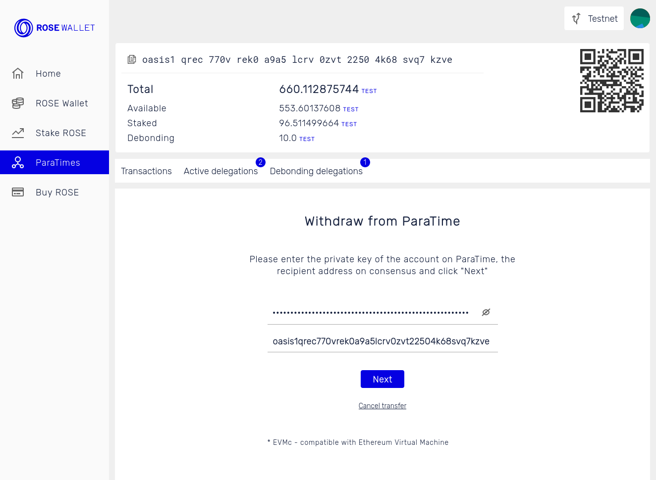 Withdraw tokens: Recipient address